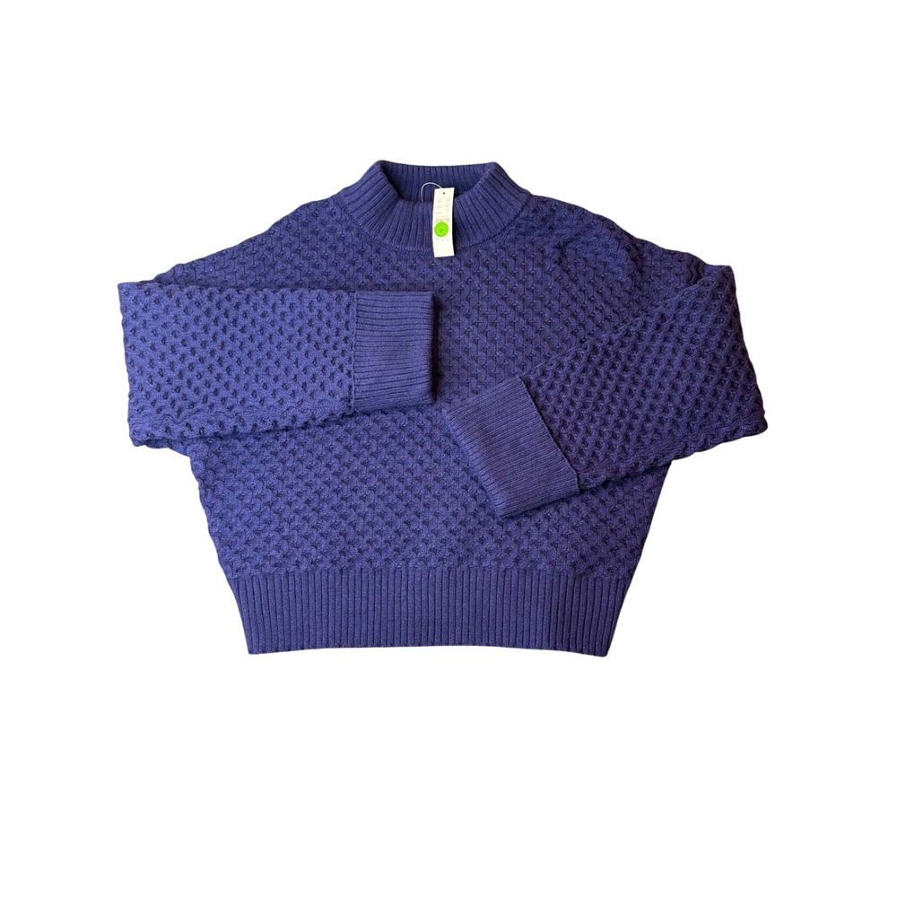New J.Crew Honeycomb Knit Mock Neck Sweater Navy CO597 Large